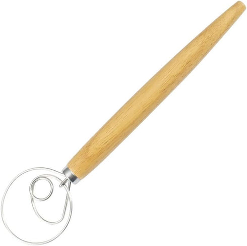 Danish Dough Whisk - 13" Dutch Whisk with Stainless Steel Ring - Danish Whisk for Bread, Pastry or Pizza Dough - Baking Tool Alternative to a Blen...