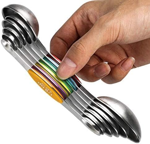 Magnetic Measuring Spoons Set of 6 Stainless Steel Dual Sided Stackable Teaspoon for Measuring Dry and Liquid Ingredients...