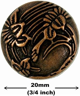 Bezelry 12 Pieces Begonia Flowers Metal Shank Buttons. 20mm (3/4 inch) (Antique Copper)...