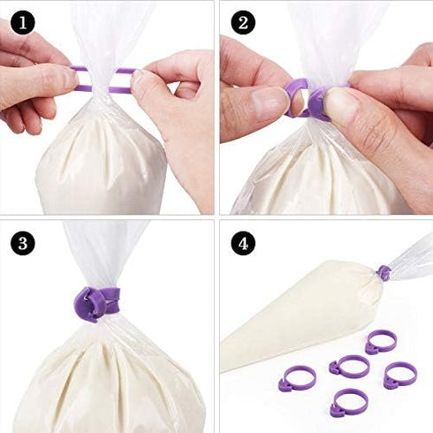 60 Pcs Pastry Bag Ties Reusable Icing Bag Ties Silicone Decoration Bag Clips Cake Piping Bag Ties for Cupcakes Cookies and Pastry(15 Pieces Light ...