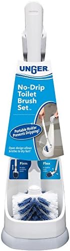 Unger No-Drip Toilet Brush Set, Flexible Neck Scrubber with Portable Carrying Caddy Holder, Discreet Bathroom Cleaning Supplies, Scrub Tough Stain...