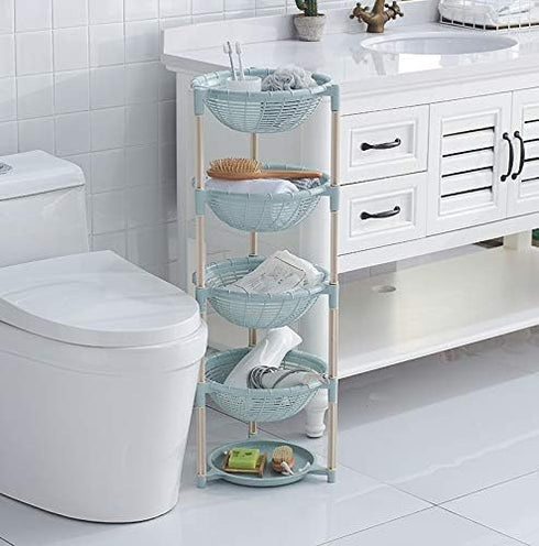 Multifunctional Plastic Storage Basket Floor Tripod Kitchen Vegetable and Fruit Storage Rack Drain Rack (Green, 4 layers)...