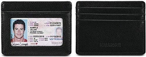 womens Credit Holder Genuine Leather Slim Minimalist Card Case Wallet, Black With Id Window, Classic US...