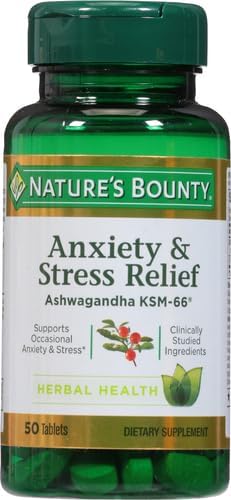 Nature's Bounty Anxiety & Stress Relief Ashwagandha Ksm-66 Tablets, 50 Count...