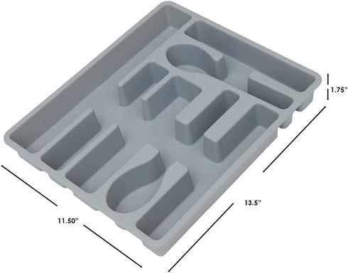 Home Basics 7 Compartment Deep Molded Plastic Flatware and Utensil Tray Holder Cutlery Organizer with Rounded Corners, Stackable Design | Grey...