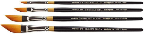KINGART B-026 Premium 4 pc. Original Gold 9800 Series Dagger Striper Artist Brush Set, Synthetic Golden TaklonHair for Acrylic, Oil, Gouache Paint...