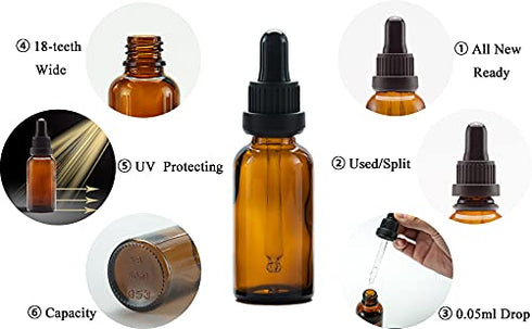 YIZHAO Amber Glass Dropper Bottle 1oz, Tincture Bottles with Glass Dropper, for Essential Oils, Aromatherapy, Cosmetic, Laboratory, Pharmacy, Liqu...
