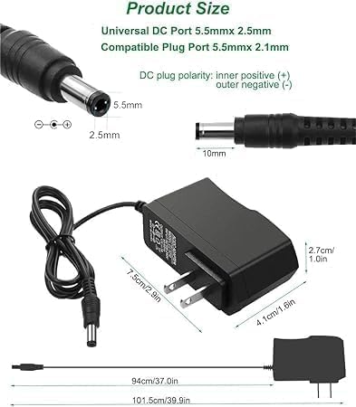 6V 1A Power Supply?100-240V Adapter 5.5x2.5mm 2.1mm DC tip with 8T?50-60Hz?6 Volt 1000mA Supply for Monitor Baby,LED Light Strings,Wireless Router...