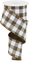 Plaid Check Wired Edge Ribbon - 10 Yards (Brown, White, 2.5")...