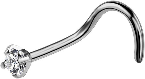 COCHARM G23 Titanium Nose Stud 20g Nose Screw Nose Rings S-Shaped 2mm Diamond Cubic Zirconia Nose Piercing Jewelry 20 Gauge Nose Corkscrew Stud...