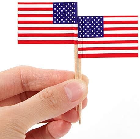 CYPS 100 Pcs USA American Flag US Toothpick Flags, Small Mini Stick Cupcake Toppers US Flags,4th of July,Veterans Day,Country Picks Party Decorati...