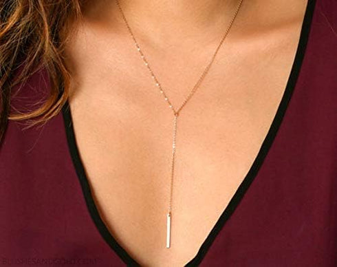 Dcfywl731 Minimal Dainty Gold Plated Dangle Earrings Layered Bar Pendant Neckalce Gold Long Y-Necklace Gold Earrings and Necklaces Set Delicate La...