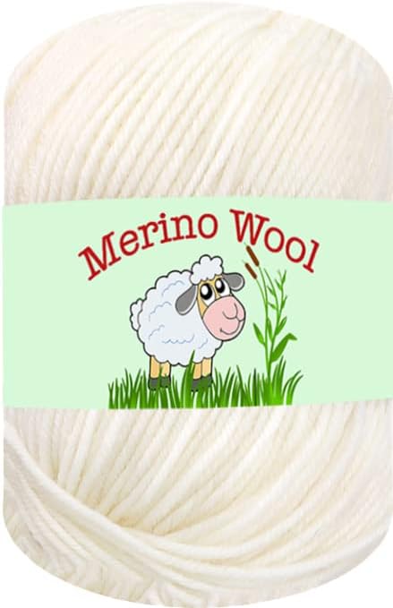 6-Pack 100% Merino Wool Yarn for Knitting and Crochet by Sunny Cat (01 Milky White) 780 Yards...