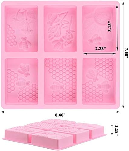 2pcs Rectangle Bee Pattern Soap Molds, Silicone Honeycomb Molds Beehive Cake Baking Mold for Homemade Craft...