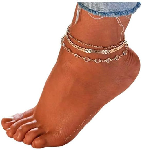 Zoestar Three-Layer Ankle Bracelet Gold Rhinestone Foot Chain Summer Sand Beach Anklet Foot Jewelry for Women...