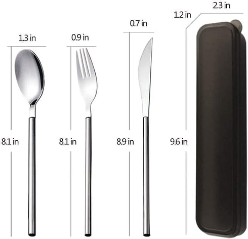 Portable Travel Utensils with Case 3 Pieces Reusable Silverware Set To Go Office Flatware Set Stainless Steel Fork, Spoon, Knife Portable Cutlery ...
