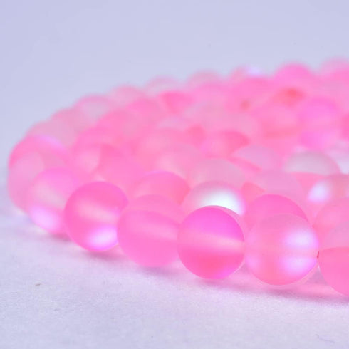 48PCS 8mm Natural Light Pink Mystic Aura Quartz Gemstone Frosted Matte Titanium Round Loose Spacer Beads 15 inch Full Strand Crystal Healing Power...