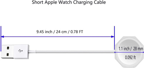 Short Watch Charger Compatible with Apple Watch Charger, USB Cord Fast Wireless Charging Compatible for Watch 9/8/7/6/SE2/SE/5/4/3/2 (0.78ft/24cm)...