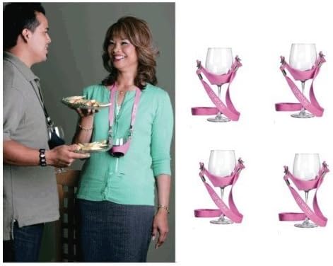 Party Time Hand Free Wine Glass Holder Necklace - Set of 4 (Pink)...