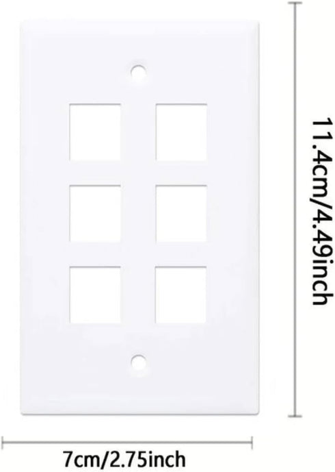 10-Pack 6 Port Keystone Wall Plate, Hexa Gang White Jack Insert for Ethernet, Coax, HDMI – Standard Size WallPlate Cover for Home & Office...