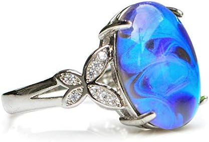 Opalescent Swirl Color Changing Oval Crystal Stone Brass Mood Ring Size Adjustable For Women...