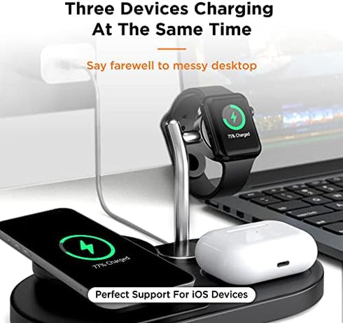 Gigastone 15W Wireless Charging Station, 3 in 1 Strong Magnetic Wireless Charging Stand, Wireless Charger Compatible with iPhone 14/13/12/11/SE/X/...