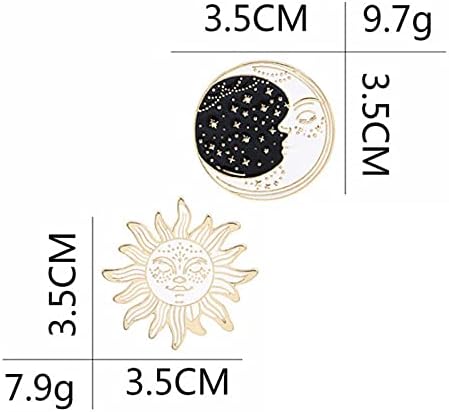 2Pcs Fashion Enamel Starry Sky Moon Brooch Pin and White Enamel Sun Brooch Pin Collar Badge Corsage Jewelry Women...
