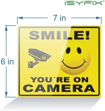 iSYFIX Smile You're On Camera Stickers for Home - 4 Pack 7x6 Inch - Decals for Inside the Window or Glass, UV, Weather, Scratch, Fade Resistance, ...