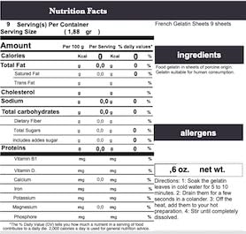 Vahine Feuilles de Gelatine French Gelatin Sheets 9 sheets...