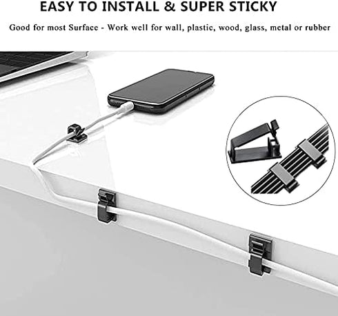 Cord Management Organizer Kit 4 Cable Sleeve split with 41Self Adhesive Cable Clips Holder, 10pcs and 2 Roll Self Adhesive tie and 100 Fastening C...