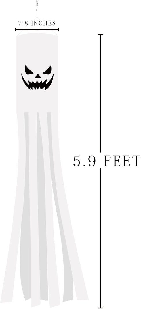 CCINEE 2 Pack Halloween Ghost Windsock Flag with Lights, 70.8 Inch Glow in the dark Halloween Outdoor Hanging Decor for Yard Patio Garden Pathway ...
