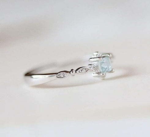 Greendou Fashion Jewelry 925 Sterling Silver Dainty Blue Crystal Ring for Women Simple Square Engagement Finger Ring Ladies Fashion Jewelry (7)...