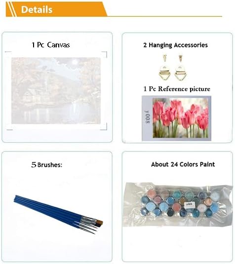 Fokenzary DIY Paint by Numbers Painting Canvas for Kids or Adults Beginner with Brushes and Acrylic Paints Frameless......