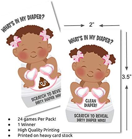 Girl - What's In My Diaper Baby Shower Scratch Off Game | African American | 24 Cards - 1 Winner | Baby Shower Games | Baby Shower Prizes | Door P...