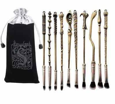 Wizard Witch Wand Make Up Brush set 10 pcs gold, hp, wizarding, halloween, costume cosmetics...