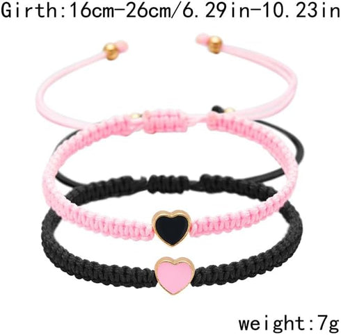 Set of 2 Colorful Heart Beaded Matching Bracelets for Couples and Friendships Pinky Promise Heart Braided Leather Rope Bangle Wrist Adjustable Bra...