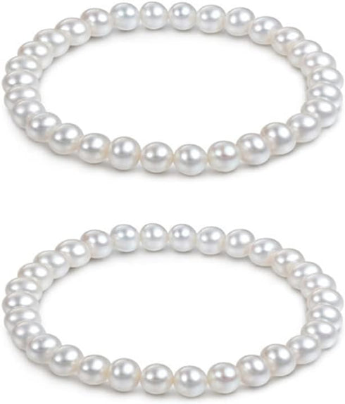 Elastic Pearl Bracelet Wedding Accessories Bridesmaid Bracelet Faux Pearl Bracelet Bridal Party Prom Beaded Bracelet (2PCS)...
