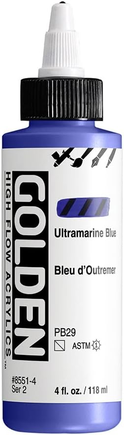 High Flow Acrylics by GOLDEN, Ultramarine Blue, 4 fl. oz. Bottle, Professional Acrylic Paint, Semi-Transparent...