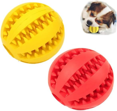 Dog Treat Toy Ball, Dog Tooth Cleaning, Toy Interactive Dog Toys, Dog Puzzle Teething Toys Ball, Pack of 2 (Red & Yellow, 2.36" 6cm)...