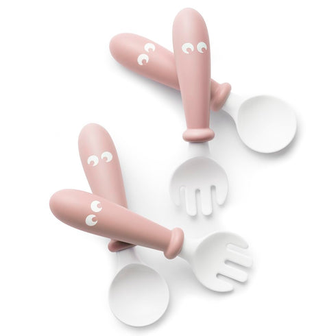 BabyBjoern Baby Spoon and Fork, 4 pcs, Powder Pink...