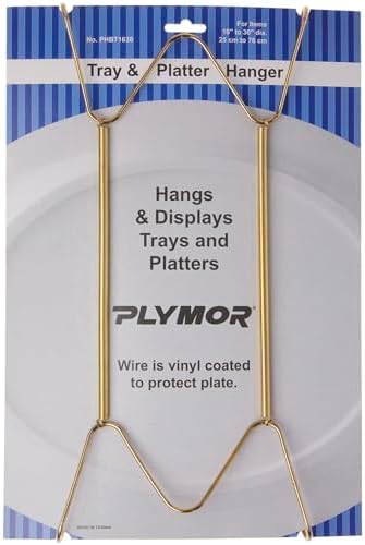 Plymor Gold Finish Wall Mountable Tray and Platter Hanger, 14.25" H x 6.5" W x 0.875" D (for Trays or Platters 16" - 30"), Pack of 2...