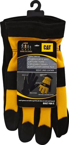 Cat® CAT012222L Split Leather Palm Gloves – Yellow, Large, Boss Therm Synthetic Lined Gloves with Spandex Back...