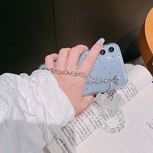 BONICI Girl Women Beautiful Gold Foil Goldleaf Transparent TPU Phone Case +Metal Bracelet Chain +Butterfly Lanyard, for iPhone 11, Full Protection...