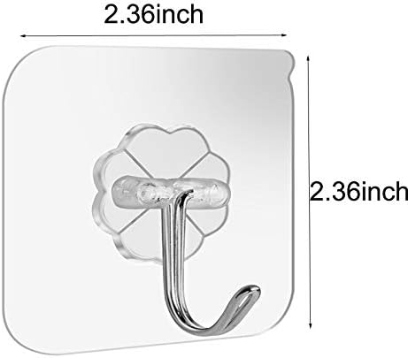 Adhesive Wall Hooks 15lb(Max) Transparent Reusable Traceless Hooks,Waterproof and Oilproof,Bathroom Kitchen Heavy Duty Self Adhesive Hooks,20 Pack...