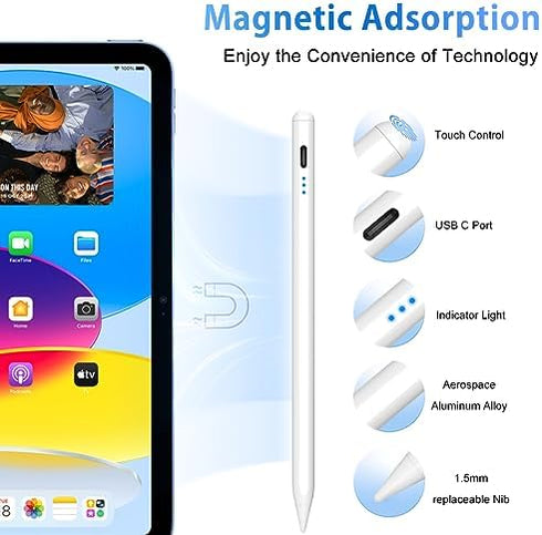 Stylus Pen for iPad, 5min Fast Charge Pencil for iPad/Pro/Air/Min 2018-2024, Pen for iPad with Tilt Sensitive& Palm Rejection& Magnetic for Profes...