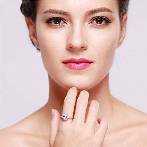 Uloveido Platinum Plated Pink Round Cubic Zirconia Sun Flower Rings for Women Y3522...