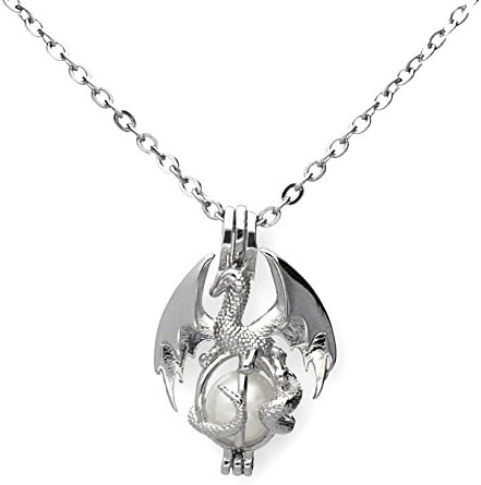Pearlina Dragon Cultured Pearl in Oyster Necklace Set Silver-tone Cage w/Stainless Steel Chain 18"...