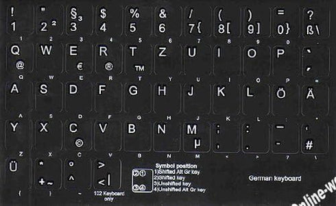Online-Welcome German Non Transparent Keyboard Stickers Black Background...