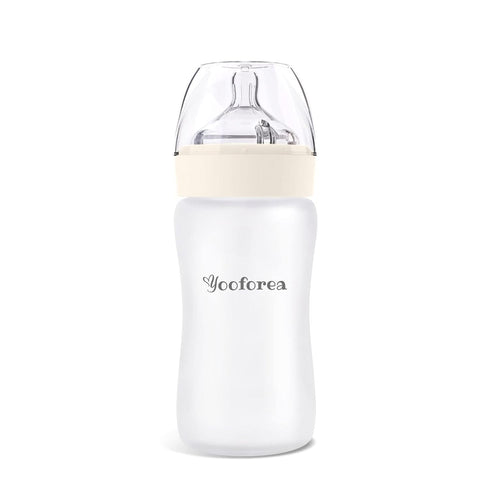 Yooforea Silicone Coated Glass Baby Bottle, 6M+ Fast Flow Nipple I Anti-Colic, Wide Neck, Stable Base I Medical-Grade Silicone Coating for Shatter...