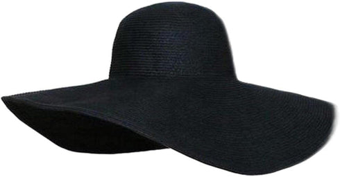 1Pcs Women Wide Brim Straw Hat Foldable Beach Floppy Sun Hat Black...